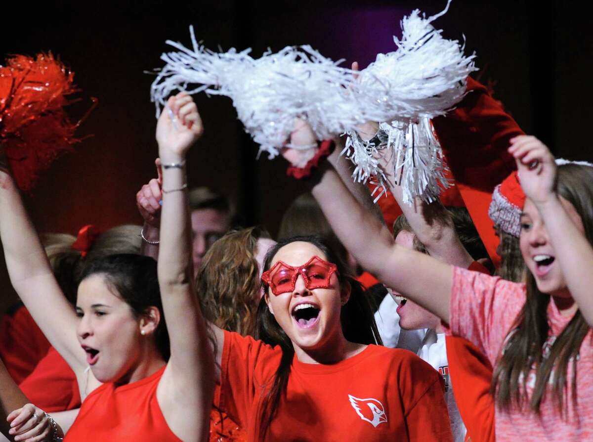 Class of 2016 Greenwich High seniors, including Erika Hvolbeck, at center wearing star glasses, performed in the SRO variety show titled "We're Kind of a Big Deal," at the school's performing arts center in Greenwich, Conn., Friday night, March 4, 2016. SRO advisors Deb Chauvin and Linda Turbert said 164 seniors participated in the show.