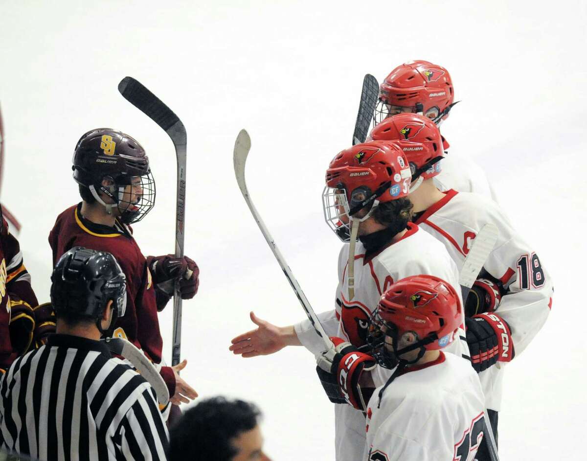 The FCIAC boys hockey championship game between St. Joseph High School and Greenwich High School at Terry Connors Rink in Stamford, Conn., Saturday, March 5, 2016. Greenwich took the title 5-0 over St. Joe's as Mike Mozian of Greenwich,who scored two goals, was named the MVP. Greenwich goaltender Nicholas Bozzuto was credited with 19 saves and got the shut-out.