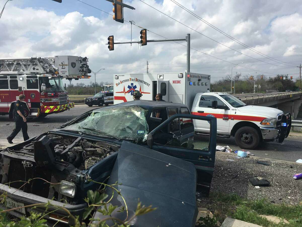 San Antonio emergency personal respond to an accident on the East Side Sunday, March 6, near the on ramp to Interstate 10 near Grevers Street.