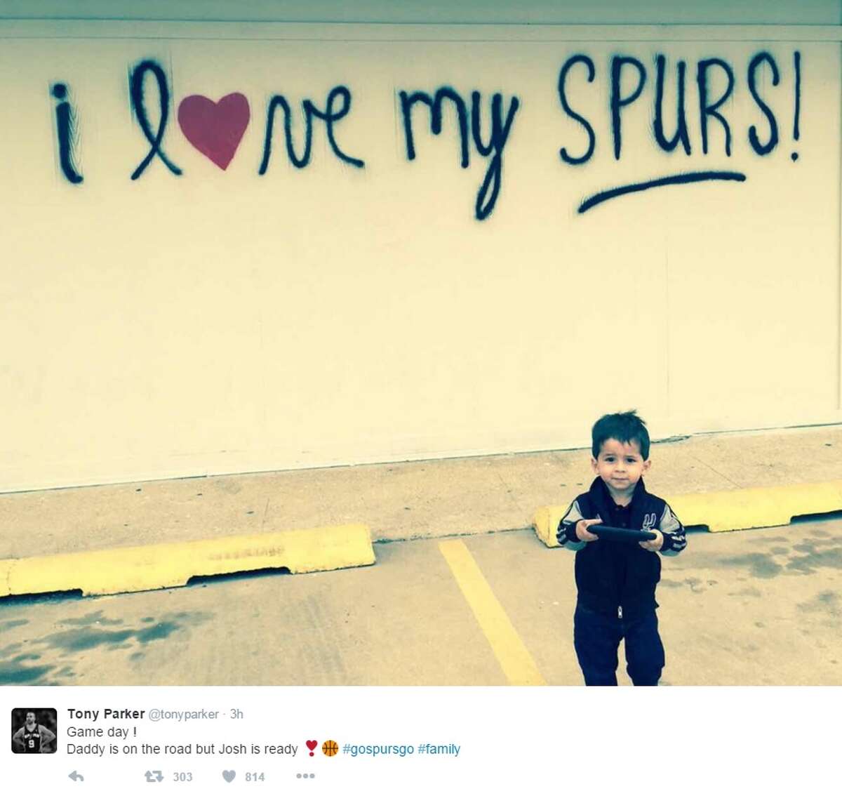 Your photo in front of San Antonio’s new picture opportunity art piece, the “I love my Spurs” wall, may have rolled in a few likes, but one version featuring a Spurs baby has the city swept up in total cute aggression.