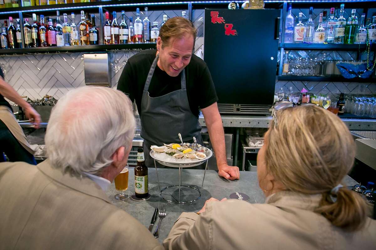 Chef David Kinch talks with customers during dinner service at Bywater in Los Gatos, Calif. on March 6th, 2016.