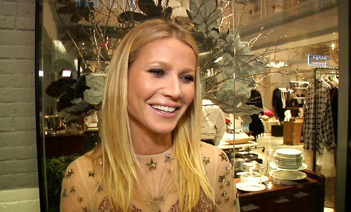 In this image taken from video, actress and blogger Gwyneth Paltow appears at the opening of her pop-up store on Wednesday, Dec. 2, 2015 in New York. Paltrow's luxury and lifestyle online venture goop turned into an actual boutique on Wednesday as the actress celebrated the opening of goop mrkt in The Shops gallery at Columbus Circle in New York. (AP Photo/Bastien Inzaurralde)
