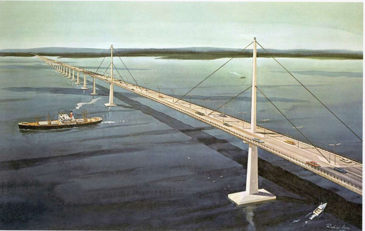 Artist's rendering of a proposed bridge from Oyster Bay, Long Island to Rye that was pushed by famed urban planner Robert Moses and late New York Gov. Nelson Rockefeller. Opposition in Westchester County and in Connecticut killed the proposal, but the idea continues to surface.