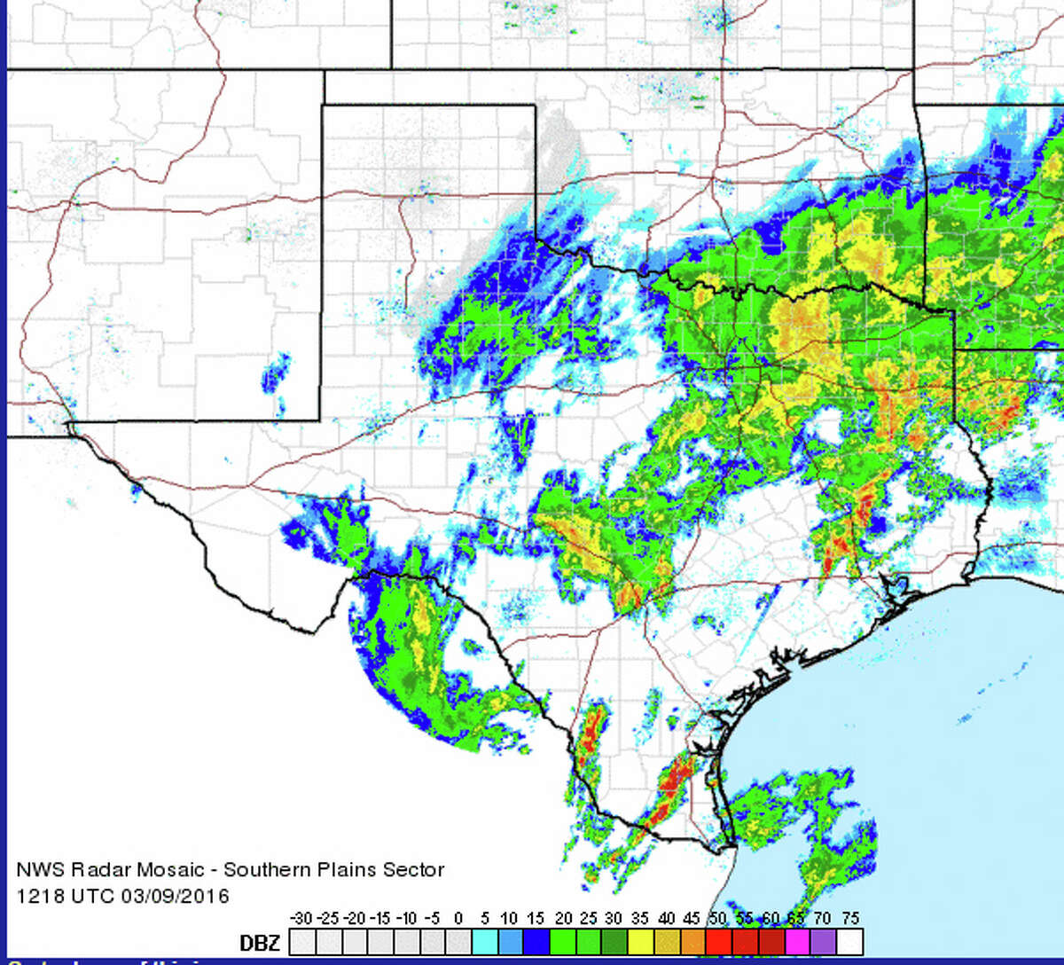 National Weather Service radar for Texas on March 9, 2016.