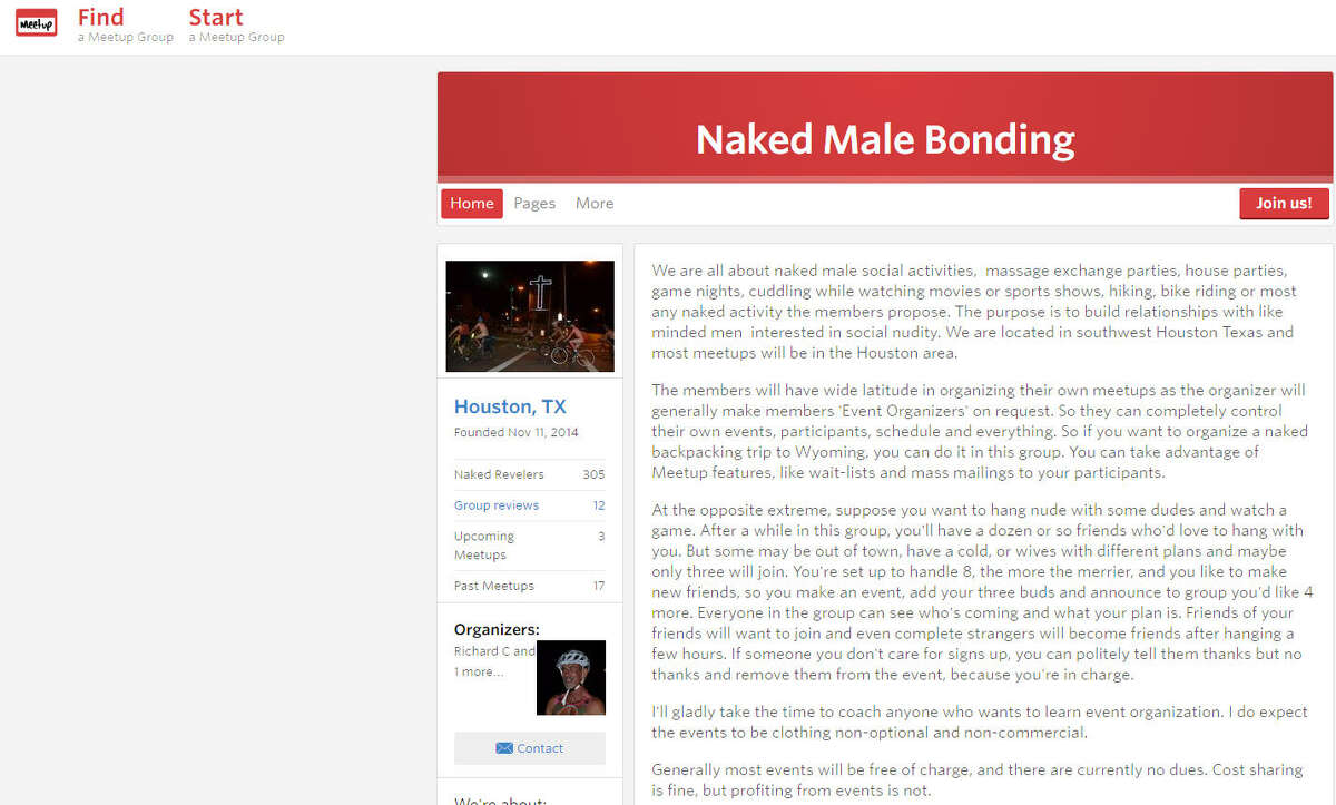 Naked Male Bonding "... hiking, biking ... The purpose is to build relationships with like minded men  interested in social nudity."