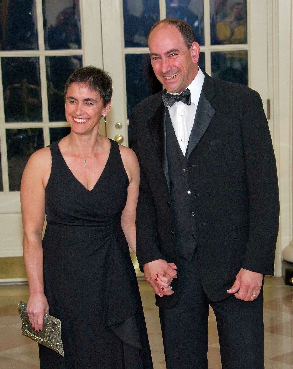 WASHINGTON, DC - MARCH 10: Philanthropist Naomi Aberly and Larry Lebowitz arrives arrive for the State Dinner in honor of Prime Minister Trudeau and First Lady Sophie Trudeau of Canada at the White House March 10, 2016 in Washington, DC. Hosted by President and First Lady Obama, the dinner is in honor of Prime Minister Justin Trudeau and Sophie Gregoire Trudeau of Canada.