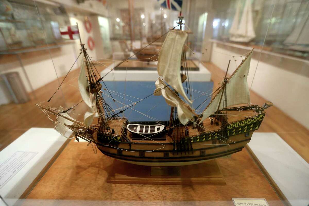A model ship of the British galleon the Mayflower 1609 at the Voyages of Discovery and History of Navigation Room at the Houston Maritime Museum Friday, Feb. 5, 2016, in Houston, Texas. The Mayflower made history in 1621 when she carried the pilgrims from Plymouth, England to what became Plymouth, Massachusetts. ( Gary Coronado / Houston Chronicle )
