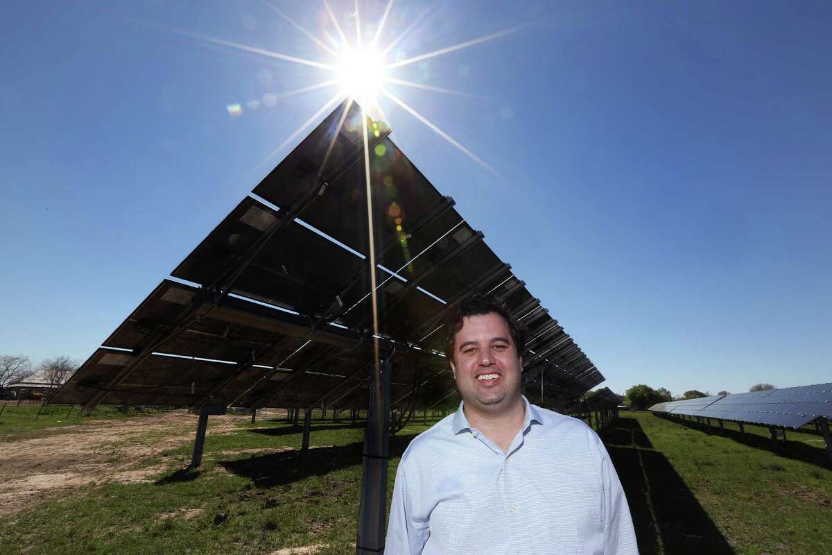 Joey Romano poses for a portrait Friday, March 4, 2016, in Sealy. Romano's family company, Harvest Moon Renewable Energy Co., has developed a 12-acre solar farm with more than 15,000 solar panels, that will provide locally produced solar electricity to about 300 Houston-area homes. ( Steve Gonzales / Houston Chronicle )