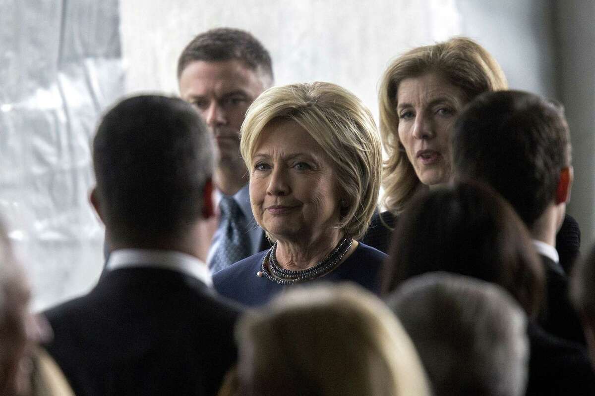 SIMI VALLEY, CA - MARCH 11: Democratic presidential candidate Hillary Clinton follows the casket during funeral and burial services for former first lady Nancy Reagan at the Ronald Reagan Presidential Library on March 11, 2016 in Simi Valley, California. The first lady is being buried at the library next to her husband, who died on June 5, 2004. Nancy Reagan died of heart failure at the age of 94. (Photo by David McNew/Getty Images)