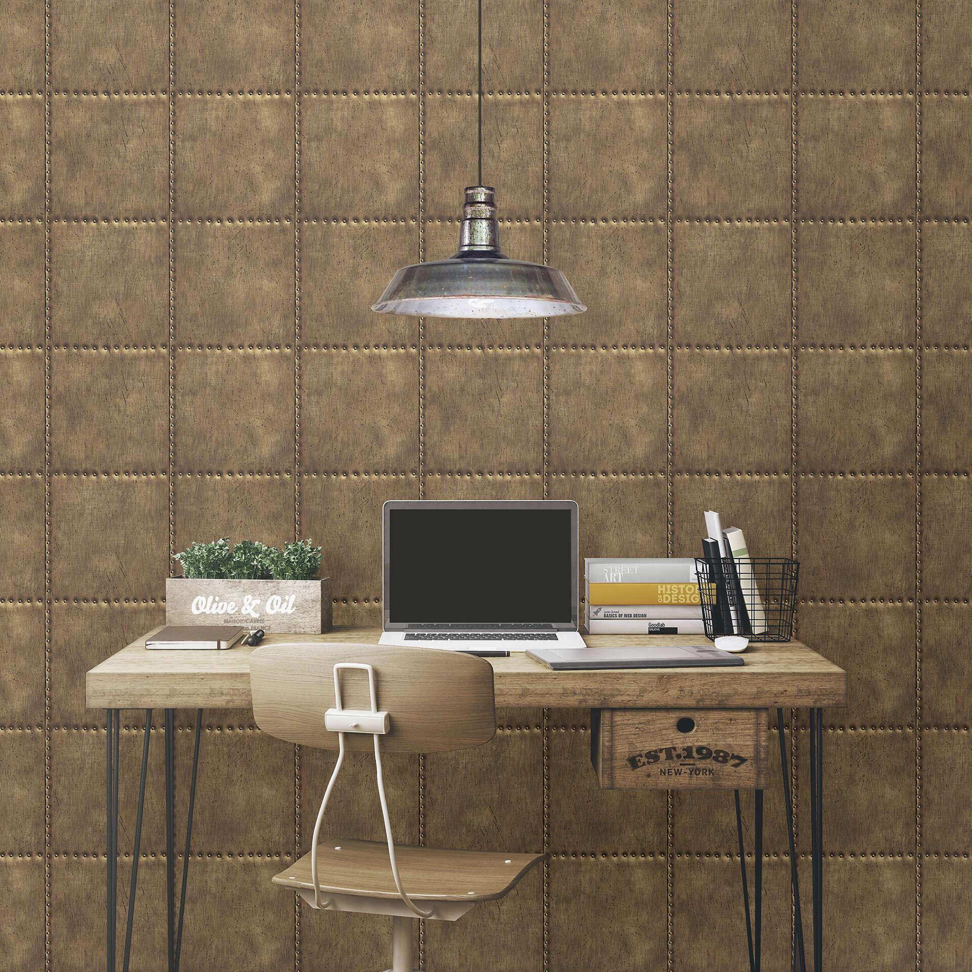 Industrial-chic wallpaper makes the new look old