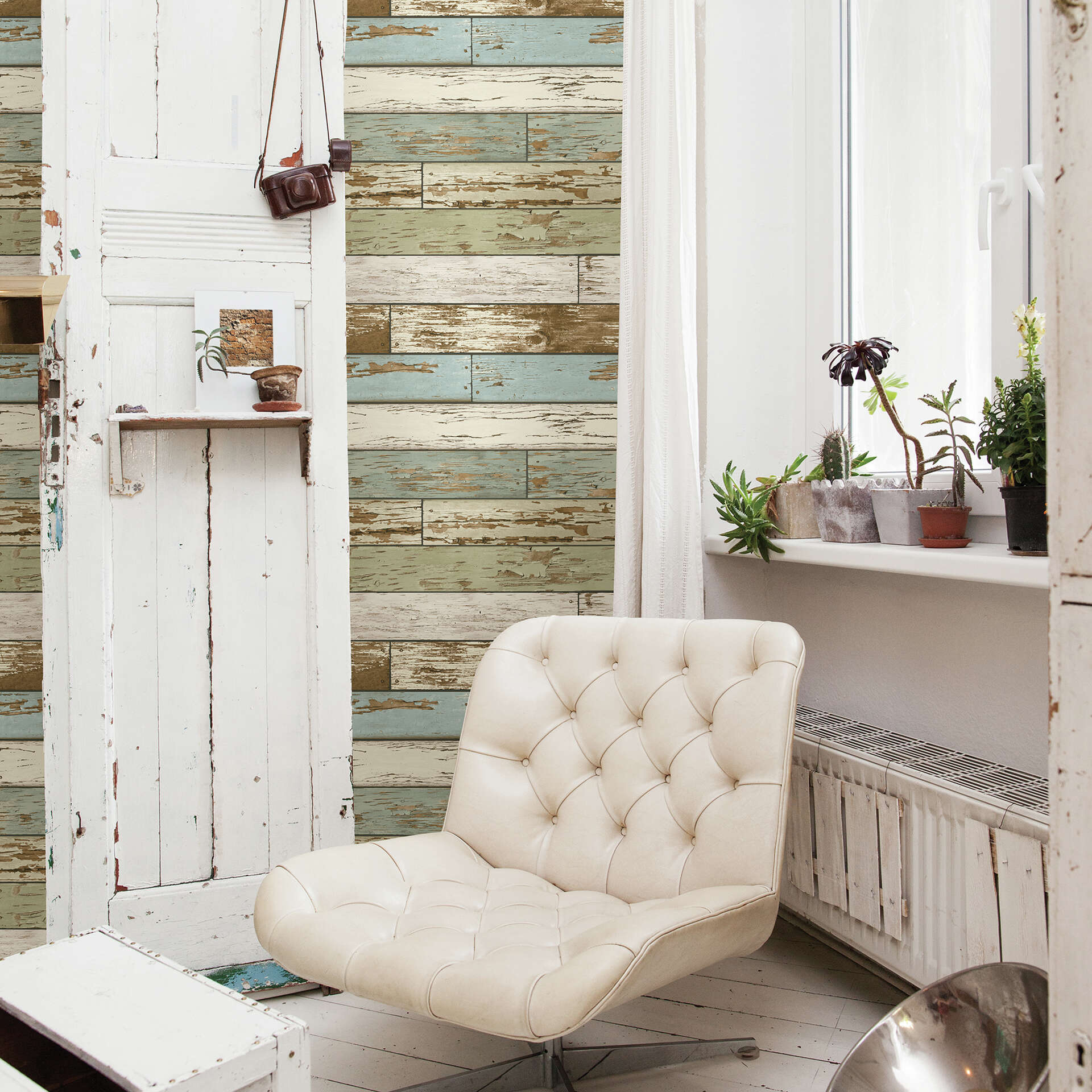 View of Industrial-chic wallpaper makes the new look old