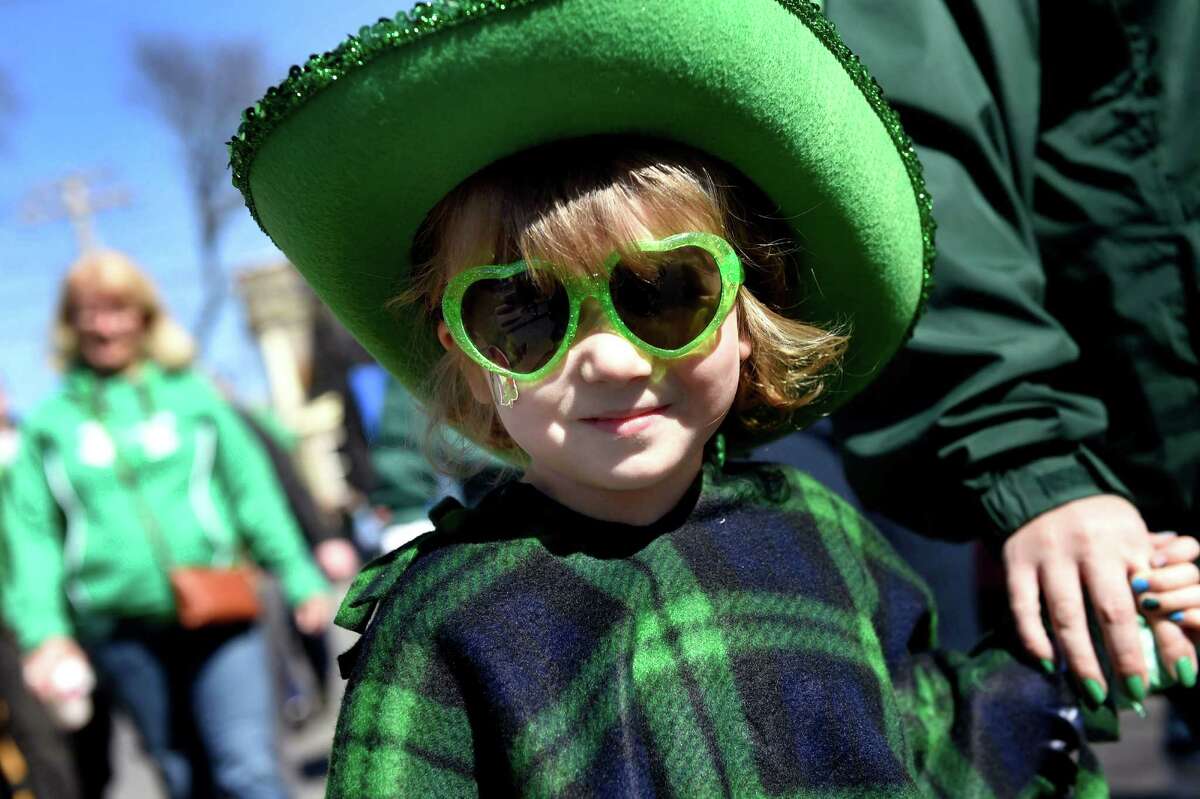 Ciara McMahon, 4, of East Greenbush shows her Irish pride as she walks in the North Albany Limerick's St. Patrick's Parade on Saturday, March 12, 2016, in Albany, N.Y. (Cindy Schultz / Times Union)
