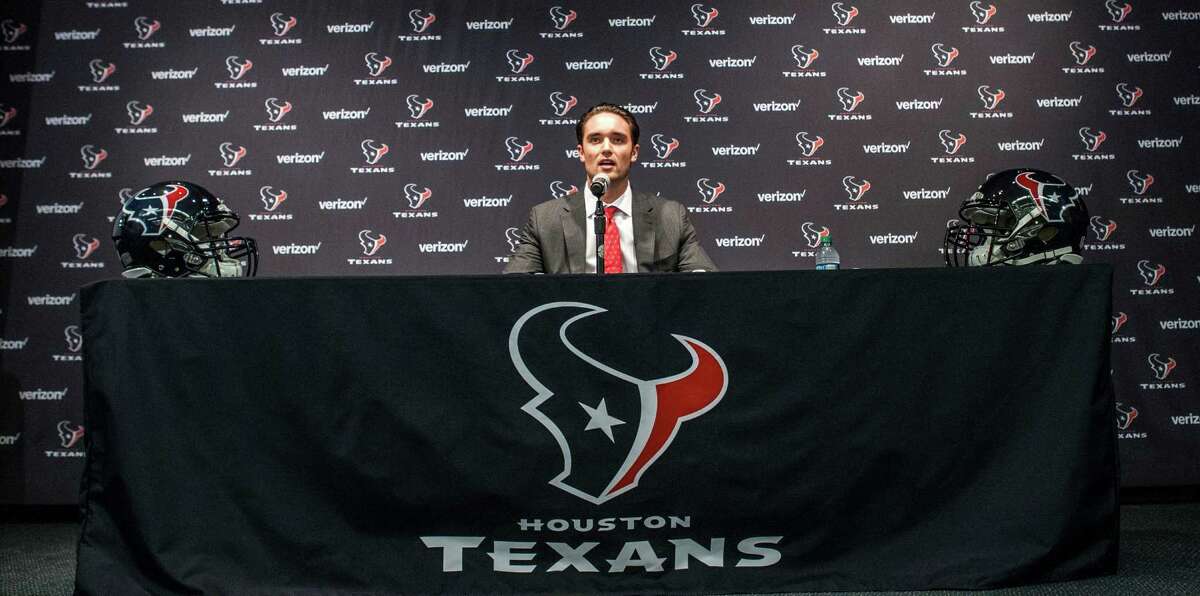 Houston Texans quarterback Brock Osweiler speaks during a news conference announcing his signing at NRG Stadium on Thursday, March 10, 2016, in Houston. The Texans introduced four free agent signees Thursday, including Osweiler, running back Lamar Miller, center, Tony Bergstrom and guard Jeff Allen. ( Brett Coomer / Houston Chronicle )