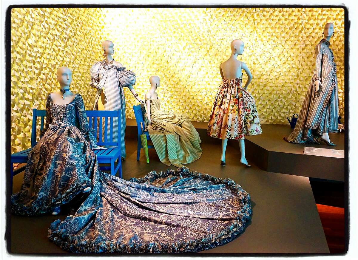 Curator Andre Leon Talley created a "Garden" theme room in homage to de la Renta's love of gardening at the de Young Museum exhibition. March 2016.