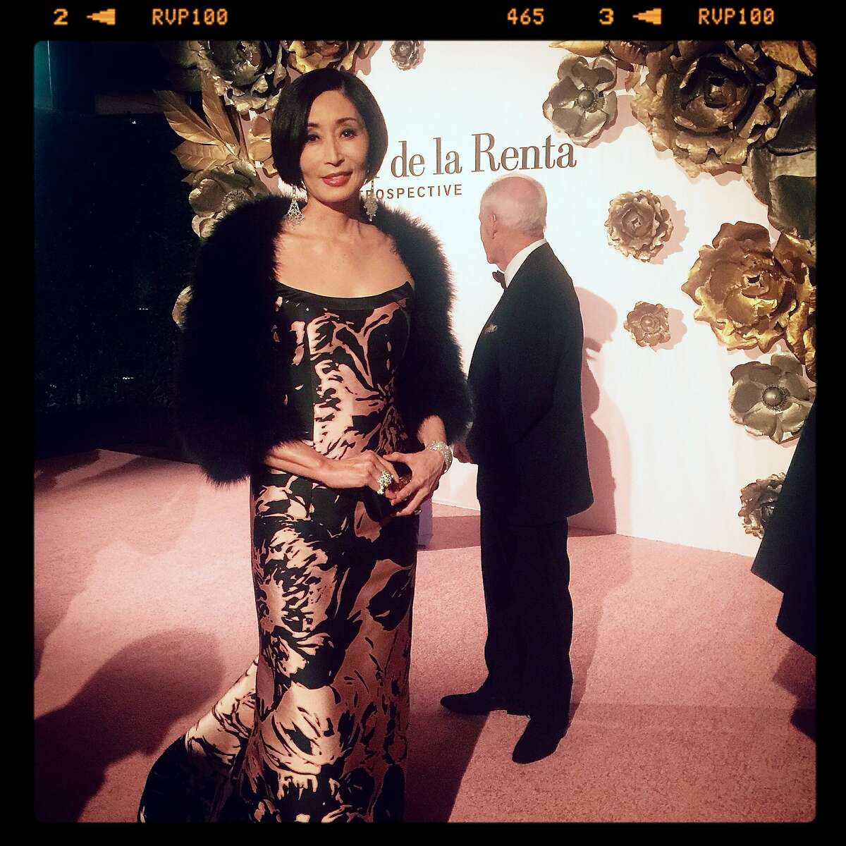 "Oscar" exhibition sponsor Yurie Pascarella wears a gorgeous gown by the late designer at the de Young Museum Gala. March 2016.