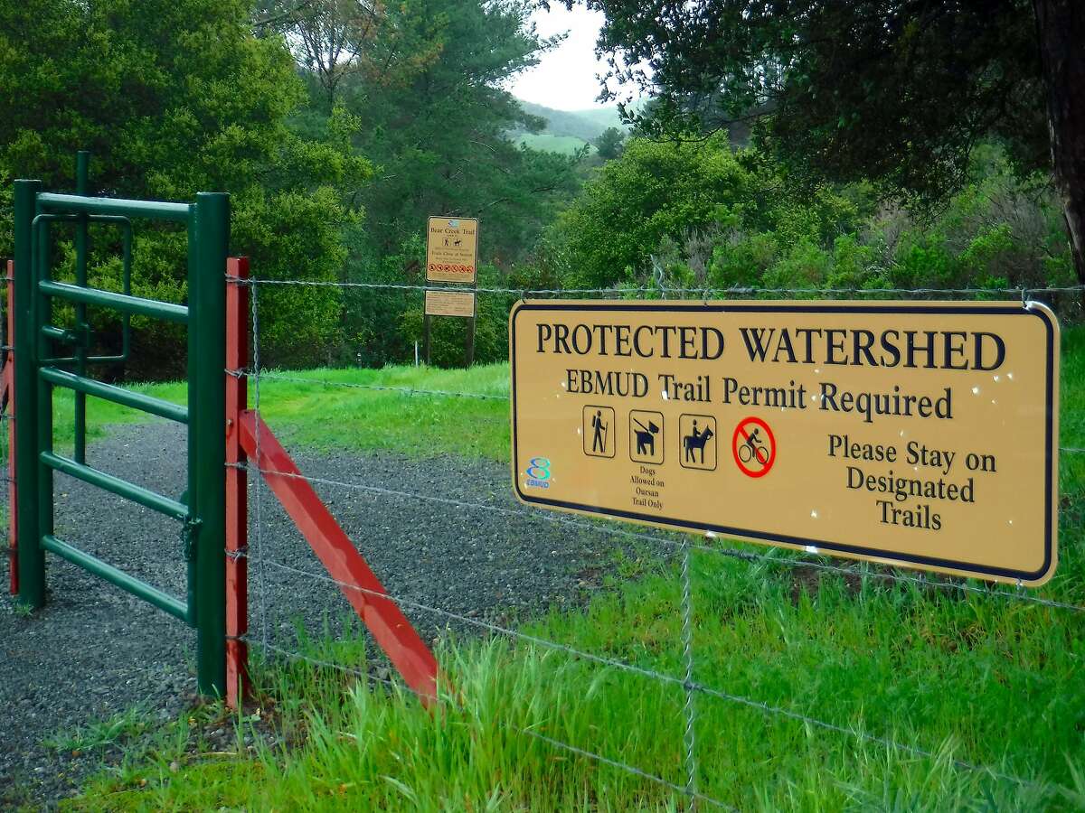 The gated trailhead for the Bear Creek Trail on watershed lands managed by the East Bay Municipal Utility District. With a permit, you get access to trails and service lands on vast watershed lands in the East Bay hills.