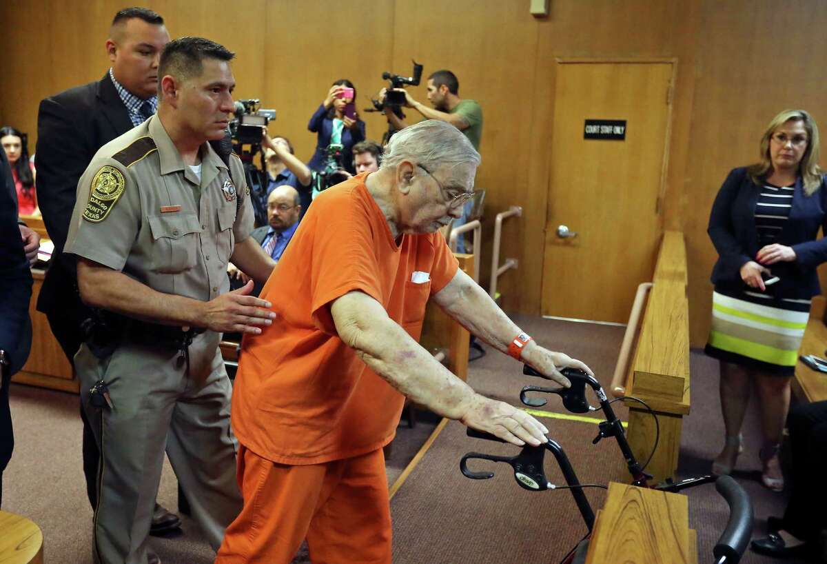 Former priest John Feit, 83, leaves the 92nd State District Court after his arraignment Monday March 14, 2016 at the Hidalgo County Courthouse in Edinburg, TX. Feit is accused of killing Irene Garza, a 25-year-old elementary school teacher and former beauty queen, in 1960. Feit pleaded not guilty.