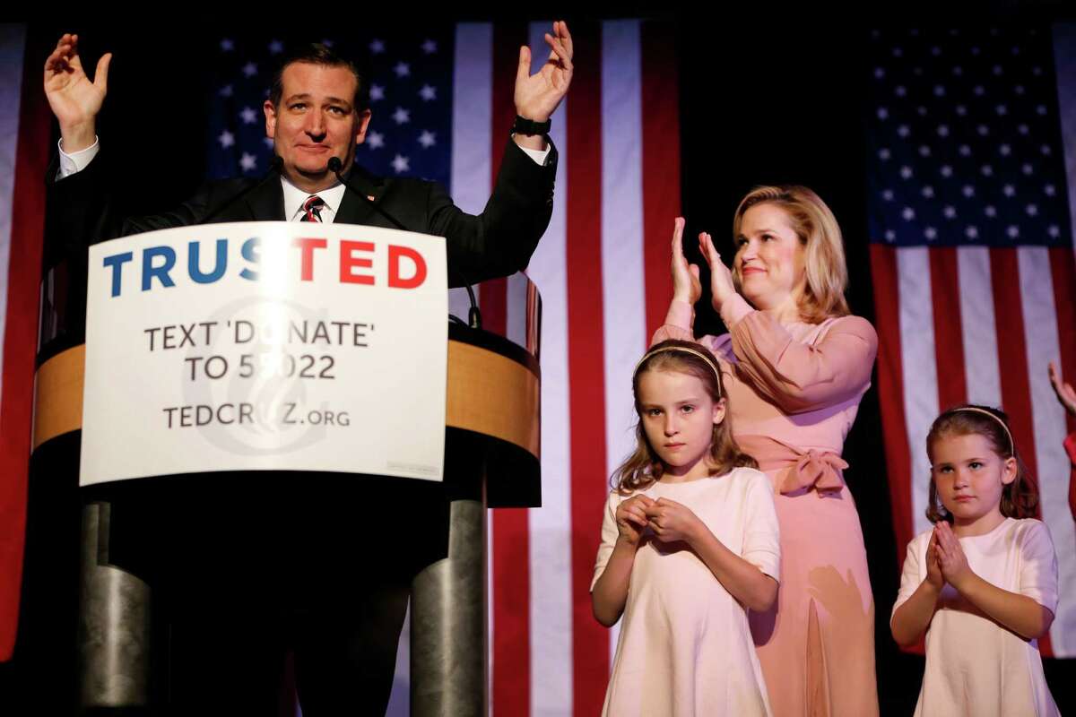 Ted Cruz speaks to his supporters during his election night watch party with his wife, Heidi and daughters Caroline and Catherine at the Hyatt Regency, Tuesday, March 15, 2016, in the Galleria area.