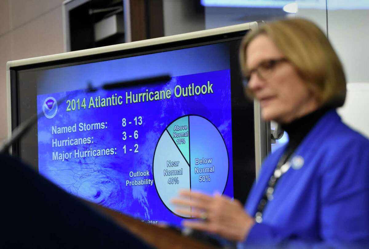 Kathryn Sullivan, NOAA (National Oceanic and Atmospheric Administration) Administrator, issues the initial outlook for the 2014 Atlantic hurricane season during a press conference May 22, 2014 at the New York City Office of Emergency Management's Emergency Operations Center in the Brooklyn borough of New York. The six month Atlantic hurricane season officially begins June 1. AFP PHOTO/Stan HONDASTAN HONDA/AFP/Getty Images
