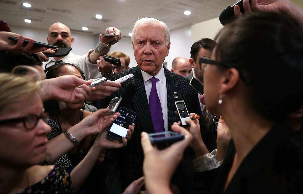 WASHINGTON, DC - MARCH 16: U.S. Sen. Orrin Hatch (R-UT) talks to members of the media March 16, 2016 on Capitol Hill in Washington, DC. President Barack Obama has nominated Chief Judge Merrick Garland of the United States Court of Appeals for the District of Columbia Circuit to succeed the late Supreme Court Justice Antonin Scalia. (Photo by Alex Wong/Getty Images)