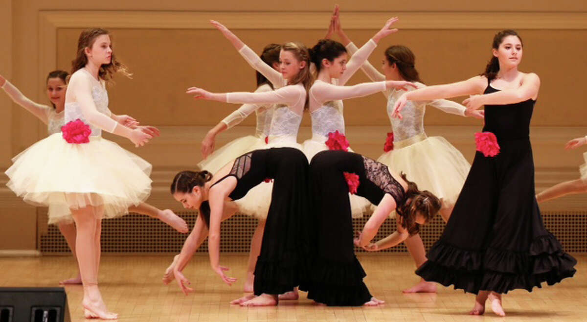 Members of the D-Tour dance company of Studio D in New Milford performed Jan. 16 at Carnegie Hall in New York City. Above are, from left to right, in front, Katie Hawley, Gabriela Esposito, Elizabeth Hawley and Alexa Hawley; second row, Lindsey Federowicz and Giovanna Esposito; and in back, Cassandra Giancaspro, Sydney Santos and Katie Lukens.