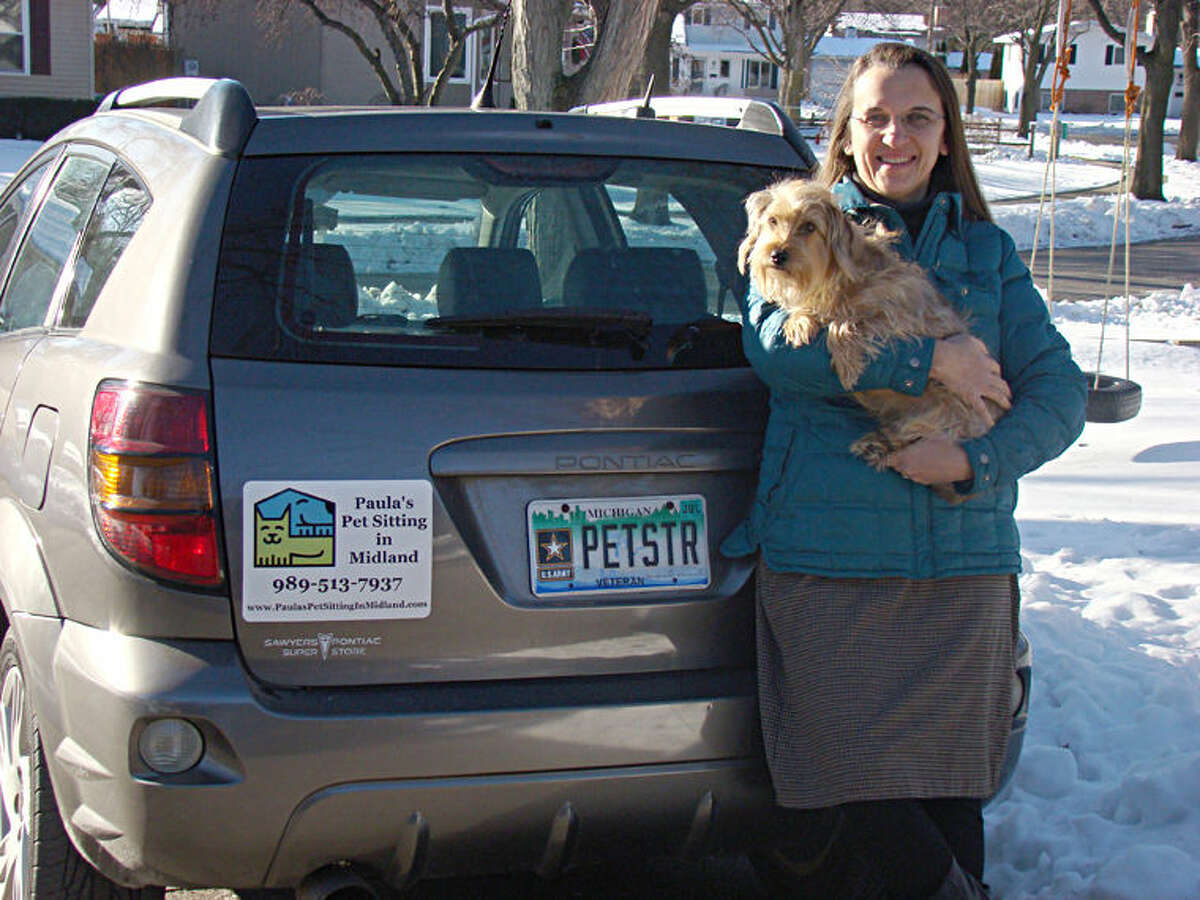 Midland resident Paula Blanchard is bringing her experiences with animals to a new business in Midland, Paula’s Pet Sitting. She can be spotted most days driving around Midland in her silver Vibe with “PET STR” on the license plate.