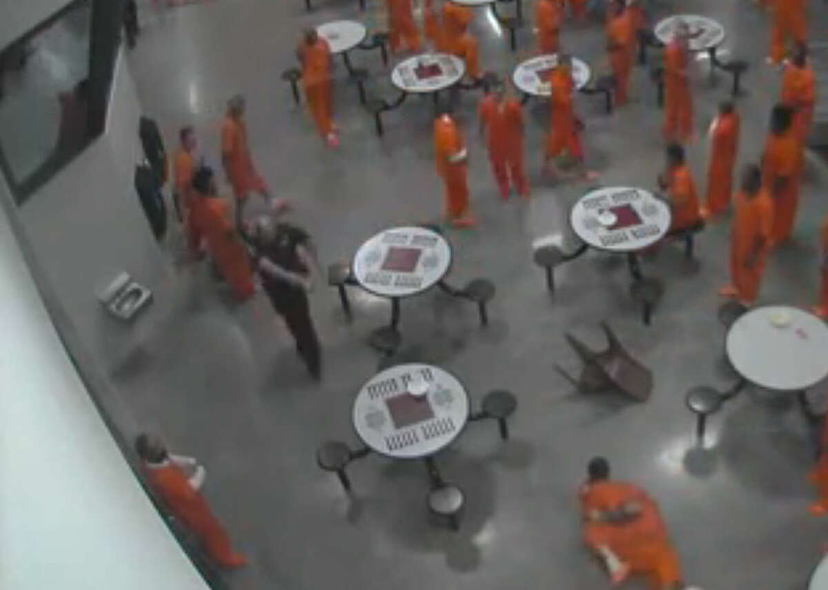 A screen shot from a video shows inmates fighting inside a pod at the Midland County Jail in this file photo.