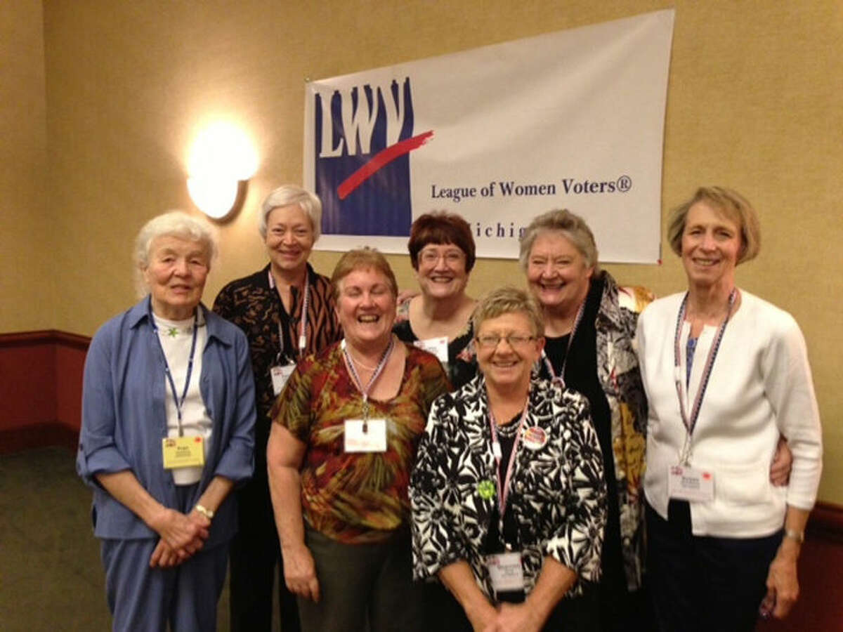 League of Women Voters of the Midland Area members shown in this photo include, back row, from left, Carole Swinehart, Cathy Nelson Price, Judy McDowell and Sue McCollister, and front row, from left, Fran Hamburg, Karen Sherwood and Sharron Such.
