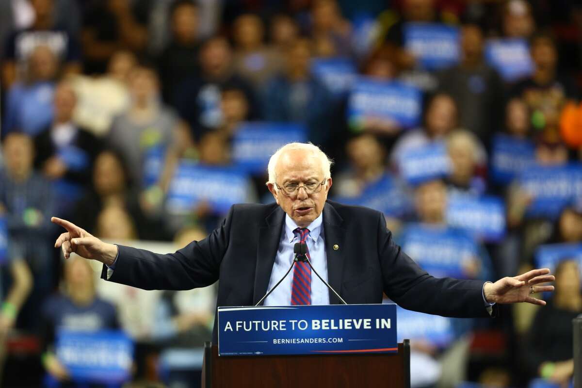 Bernie Sanders addresses thousands in Seattle's Key Arena on Sunday, March 20, 2016. (GENNA MARTIN/SEATTLEPI.COM)