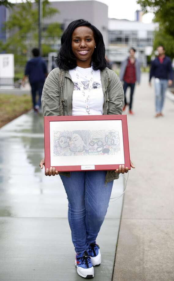 For Google Doodle Winner Black Lives Matter Midland Reporter Telegram Akilah Johnson 15 Poses For A Photograph With Her Framed Doodle On The Google