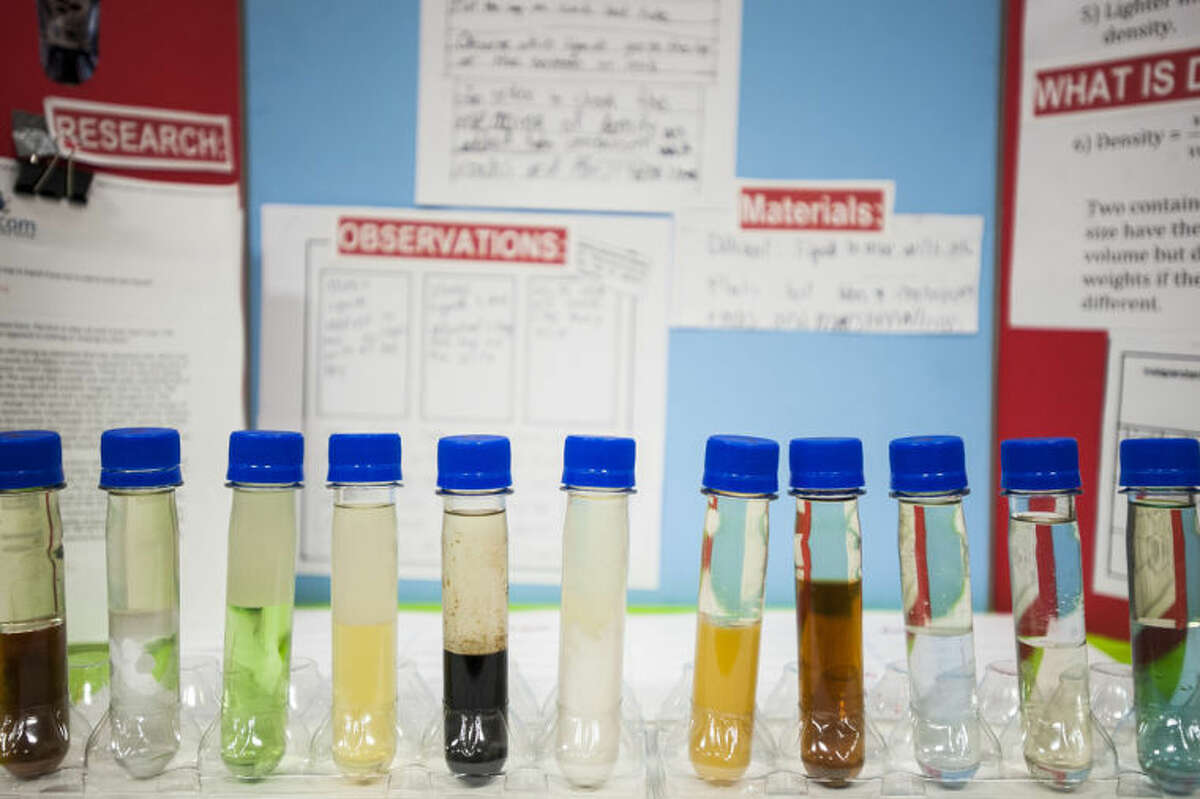 ZACK WITTMAN | for the Daily NewsTest tubes contain different water samples as part of a project during Siebert Elementary School's annual science fair.