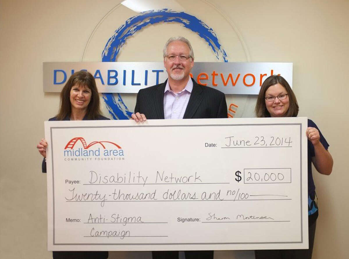 From left are Sharon Mortensen, Midland Area Community Foundation president and CEO; David Emmel, Disability Network of Mid-Michigan executive director; and Jennifer Page, who handles the Disability Network of Mid-Michigan’s business and community relations.
