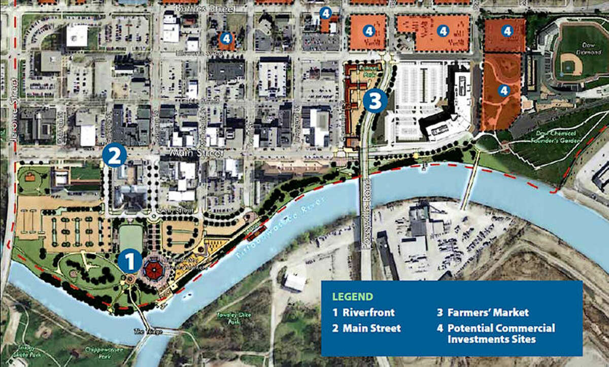 This graphic shows the proposed Farmers Market location on Main Street in Midland.