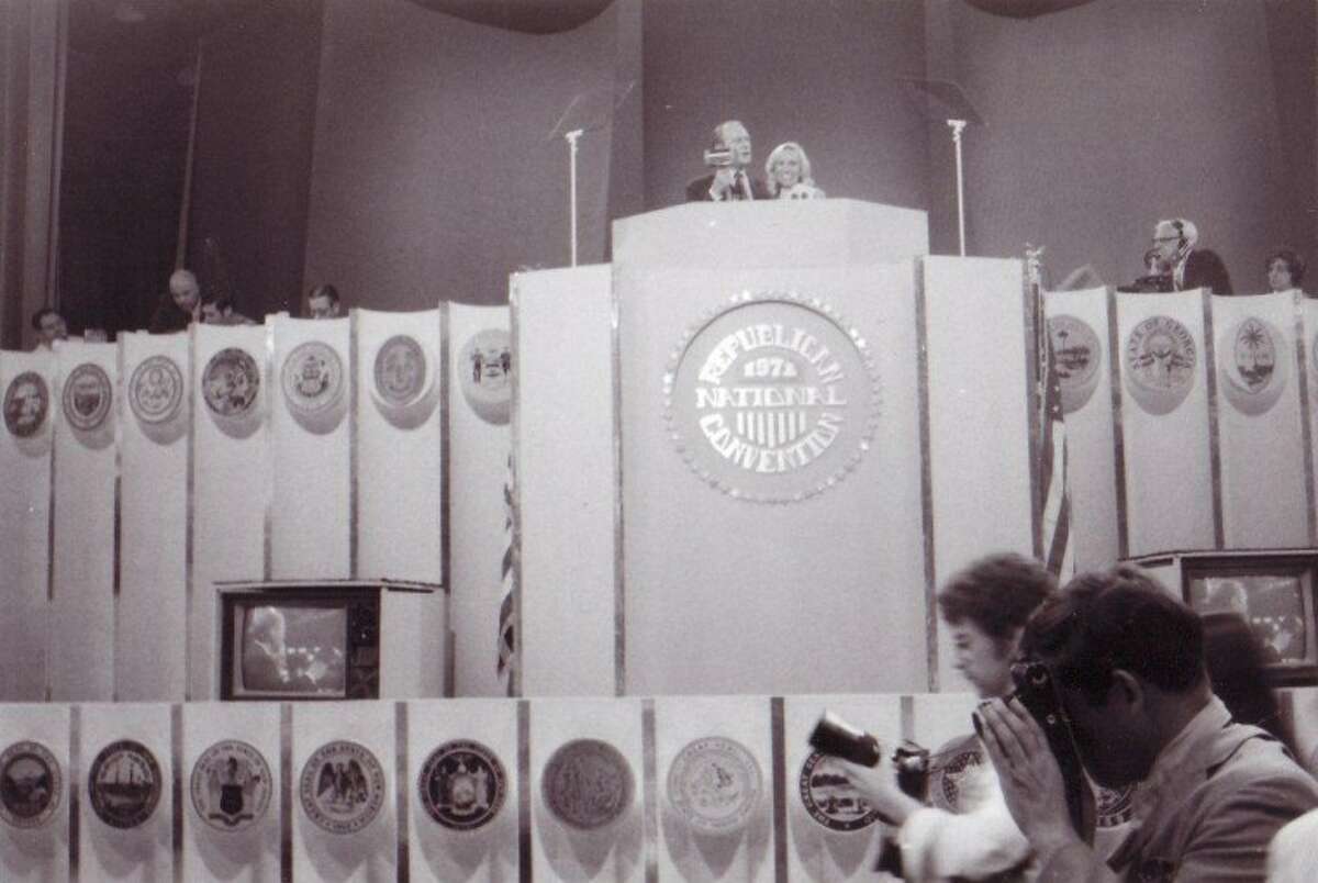 Photo providedGerald Ford and Ranny Riecker at the podium at the National Republican Convention in 1972.