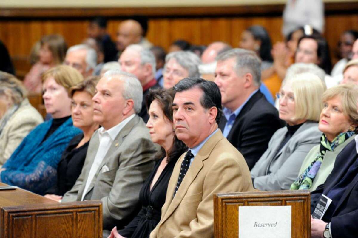 Stamford Mayor Michael Pavia is joined by his wife, Maureen, and Lt. Gov. Michael Fedele and his wife Carol as the City of Stamford commemorates the 3-month anniversary of the earthquake in Haiti with a benefit concert performance of Mozart’s Requiem Sunday, April 11, 2010, at the Basilica of St. John the Evangelist. Eckart Preu conducted the Stamford Symphony and the choir of the Basilica of St. John the Evangelist in a concert that also served as a benefit for the victims of the earthquake.