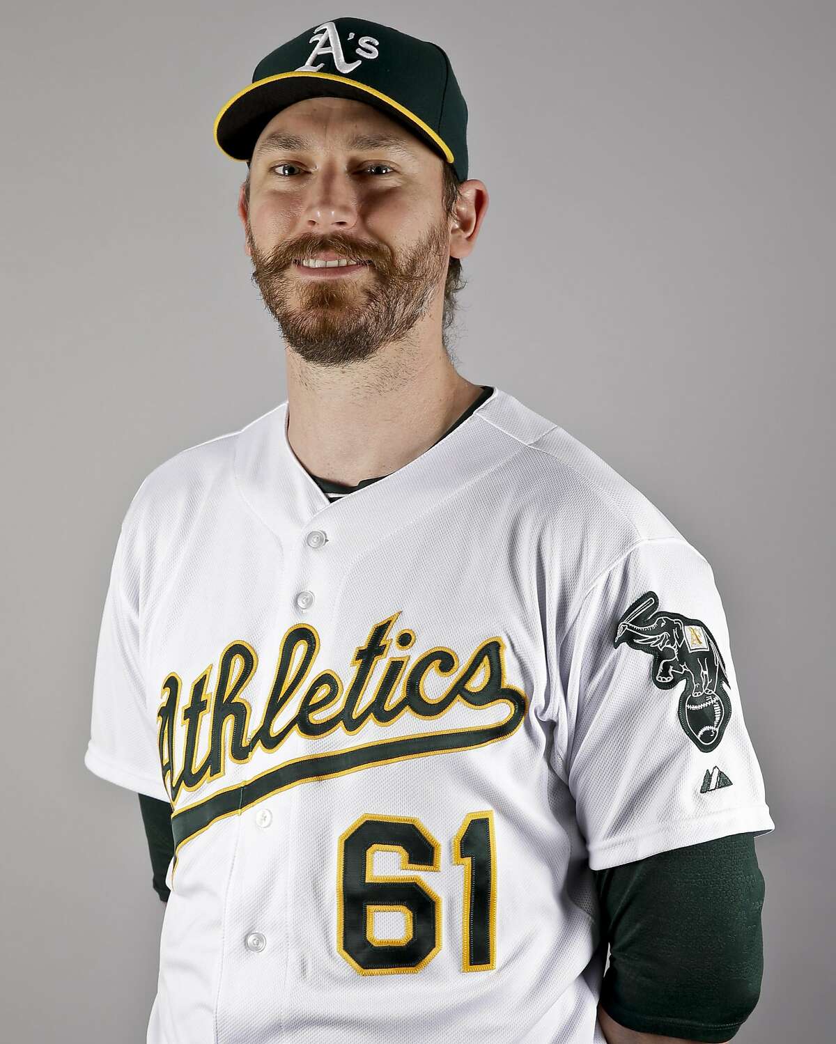 This is a 2016 photo of John Axford of the Oakland Athletics baseball team. This image reflects the Oakland Athletics active roster as of Monday, Feb. 29, 2016, when this image was taken. (AP Photo/Chris Carlson)