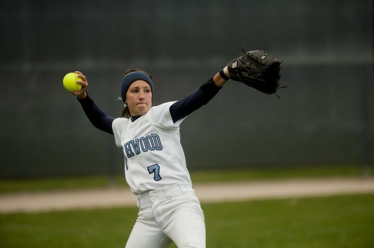 NEIL BLAKE | nblake@mdn.netNorthwood outfielder Malinda Smith throws to the infield during the first game against Grand Valley State on Wednesday.