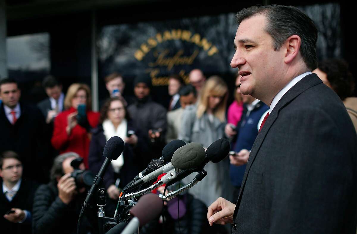 WASHINGTON, DC - MARCH 22: Republican presidential candidate Sen. Ted Cruz (R-TX) addresses the bombings in Brussels during remarks March 22, 2016 in Washington, DC. Reports indicate at least 34 people have died and scores more injured in the bombings at the airport and Metro. (Photo by Win McNamee/Getty Images)