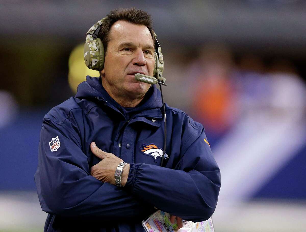 FILE - In this Nov. 8, 2015, file photo, Denver Broncos head coach Gary Kubiak watches the first half of an NFL football game against the Indianapolis Colts in Indianapolis. (AP Photo/Michael Conroy, File)