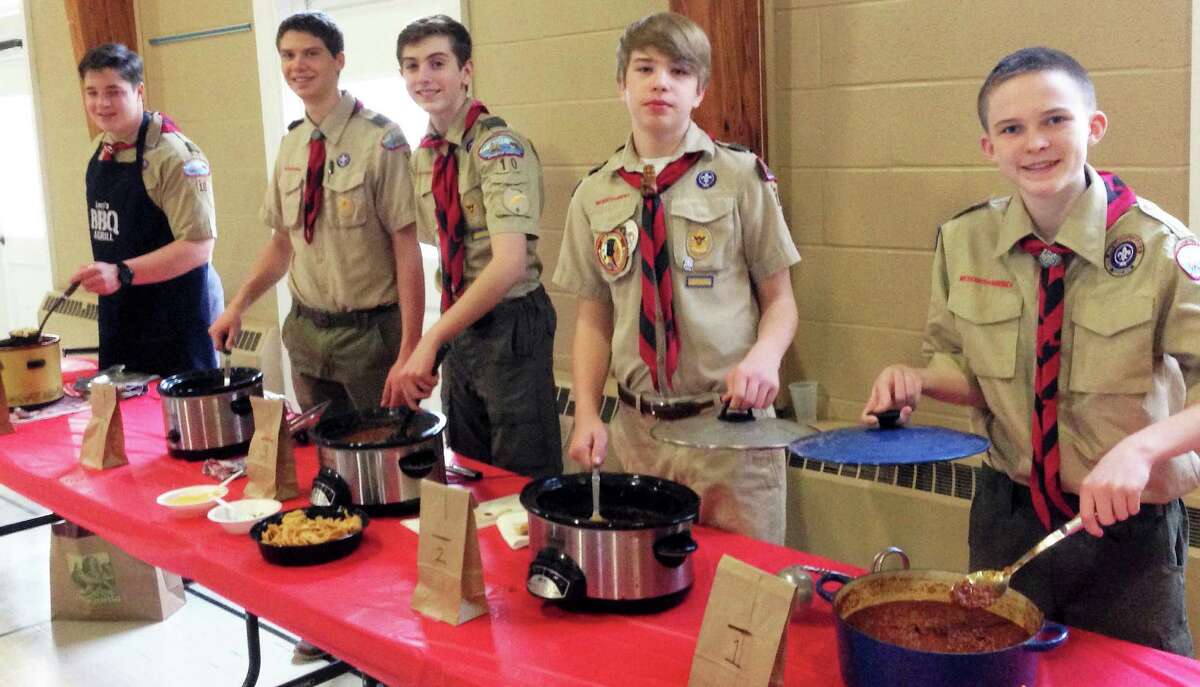 Troop 10 Boy Scouts who competed in the troop's recent chili cook-off were, from left, Leo Johnson, Matt Wojnowski, Erik Leonard, Harry Graney-Green and John Clancey.