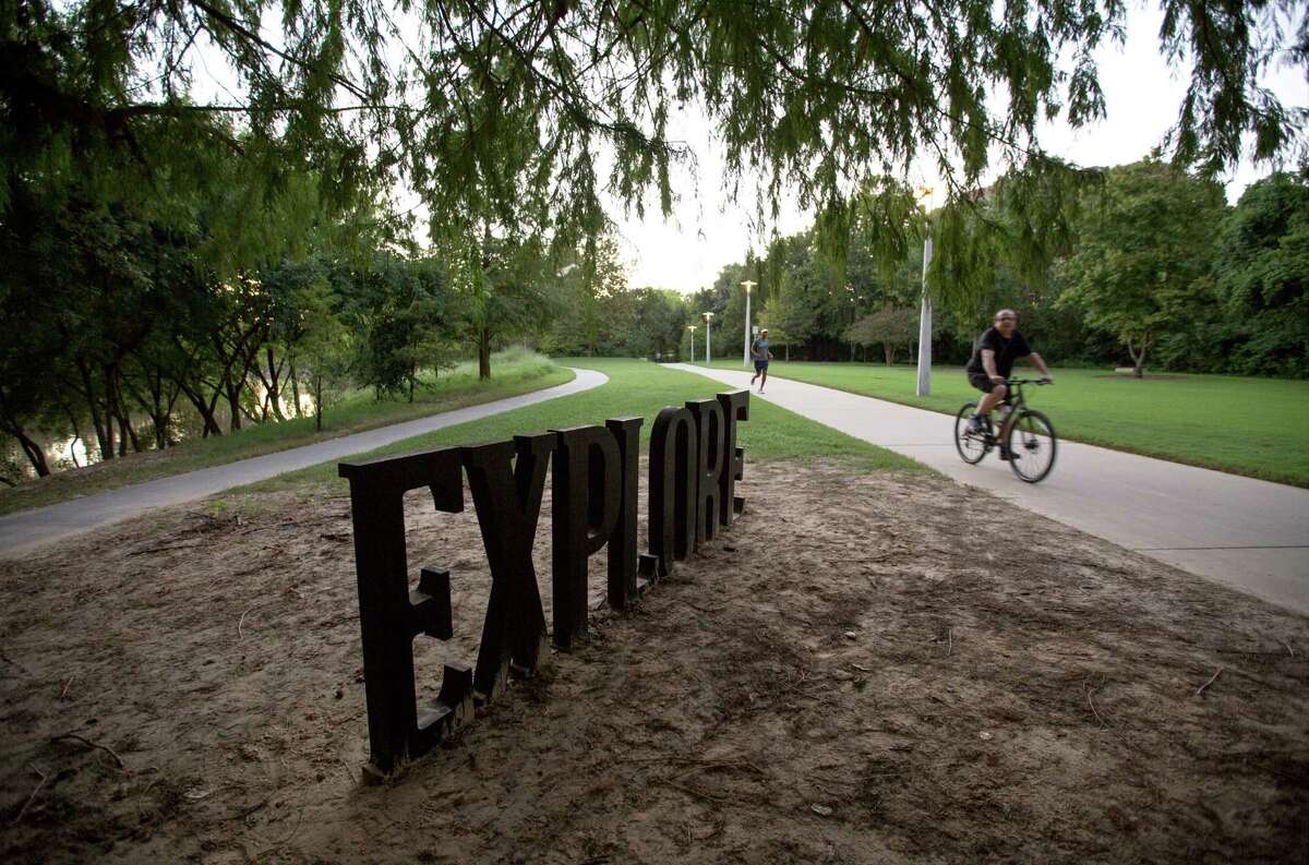 One of Anthony Shumate's sculptures is seen along the Kinder Footpath in Buffalo Bayou Park Tuesday, Sept. 22, 2015, in Houston. ( Jon Shapley / Houston Chronicle )