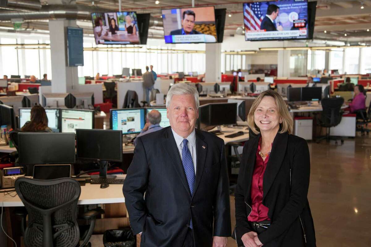 John McKeon, president and publisher of the Houston Chronicle, and Nancy Barnes, editor and executive vice president.