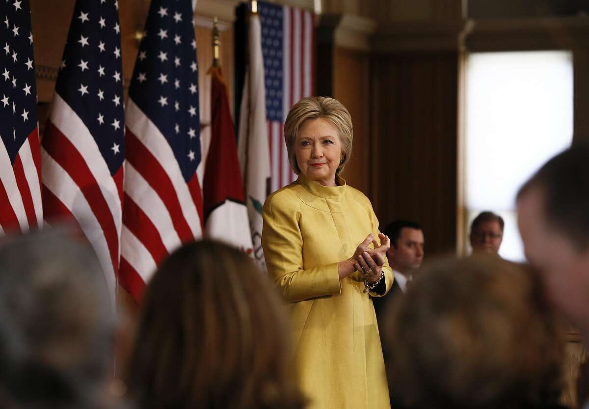 Presidential candidate Hillary Clinton finishes her counter-terrorism speech at Stanford University on Wed. March 23, 2016, in Stanford, California.