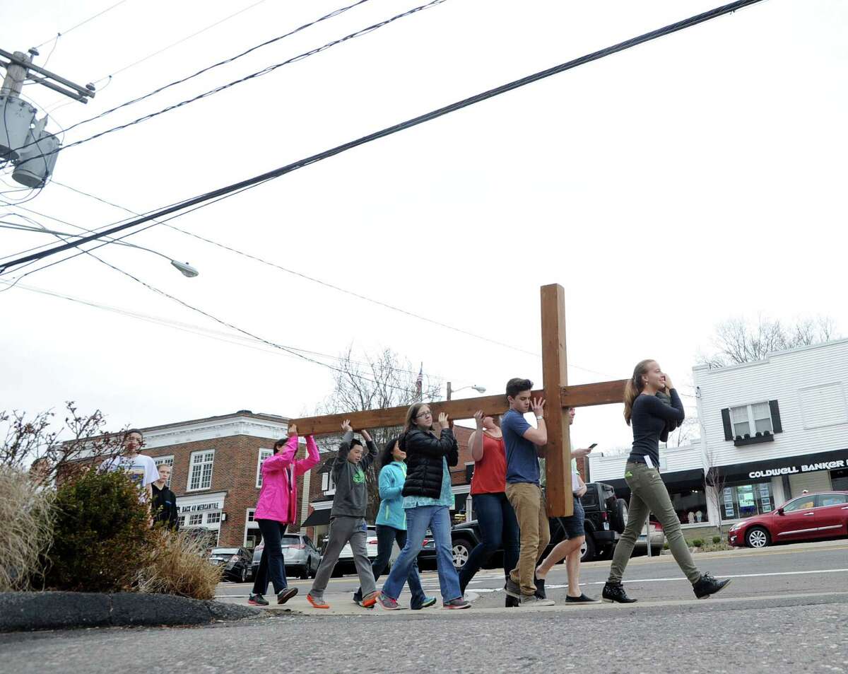 First Congregational Church youth group cross walk