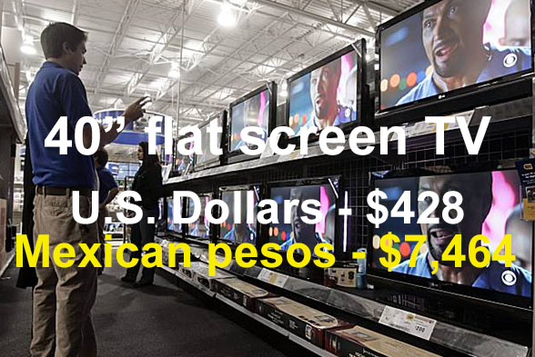 What everyday items in San Antonio cost in U.S. dollars, Mexican pesos