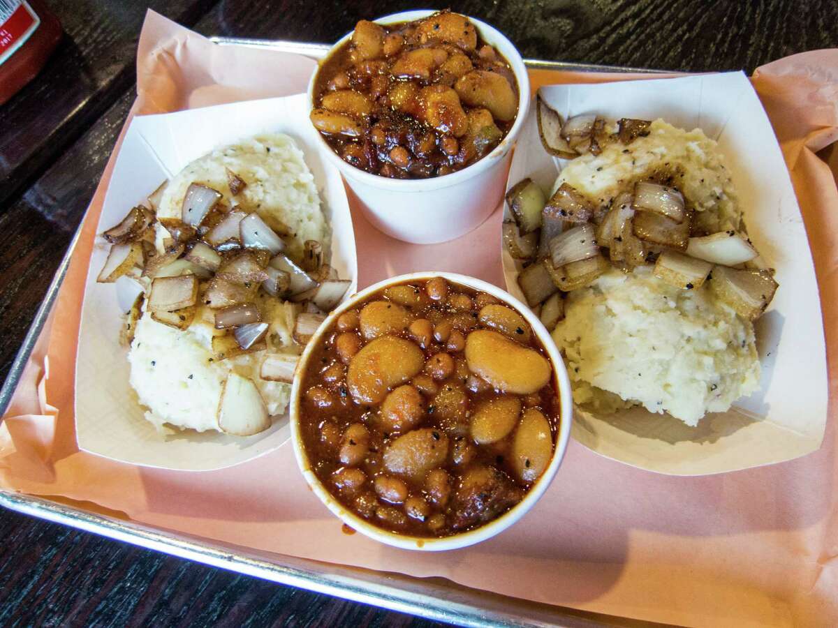 Mashed potatoes and beans at Izzy's Brooklyn Smokehouse - Crown Heights, Brooklyn, NYC