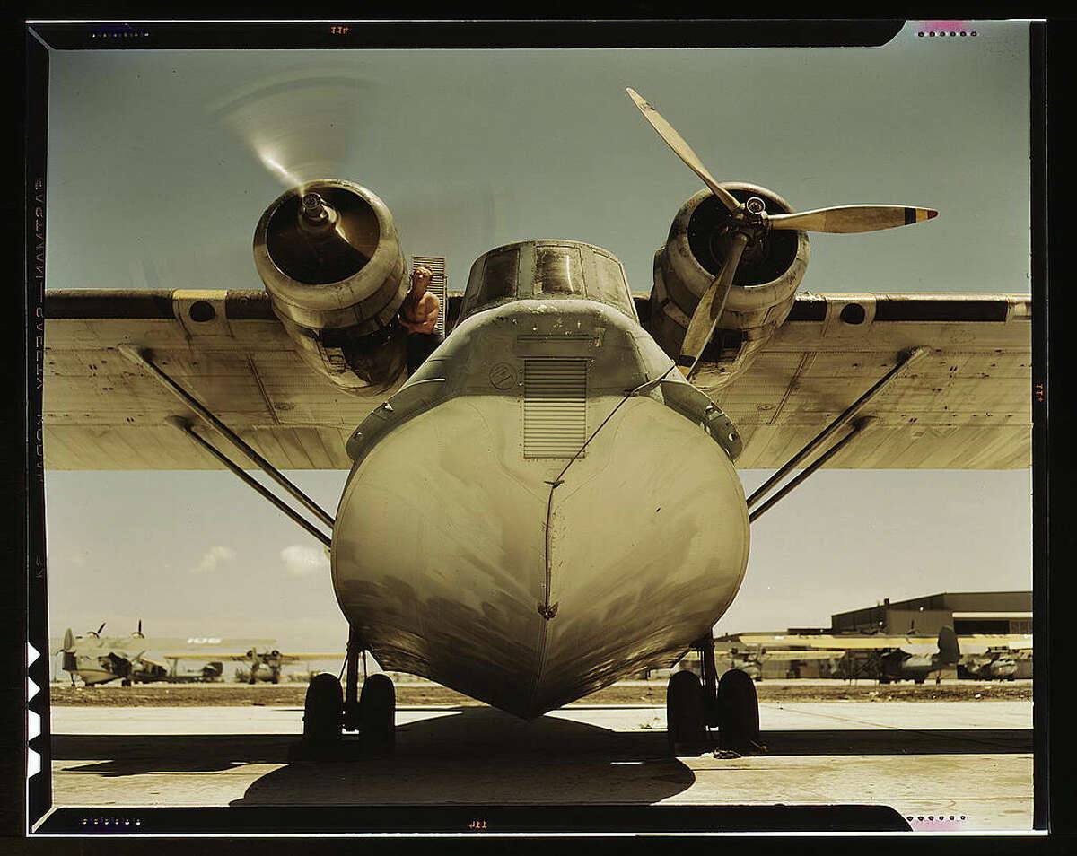 Original caption reads: "Plane at the Naval Air Base, Corpus Christi, Texas." Photo dated August 1942, by Howard R. Hollem.