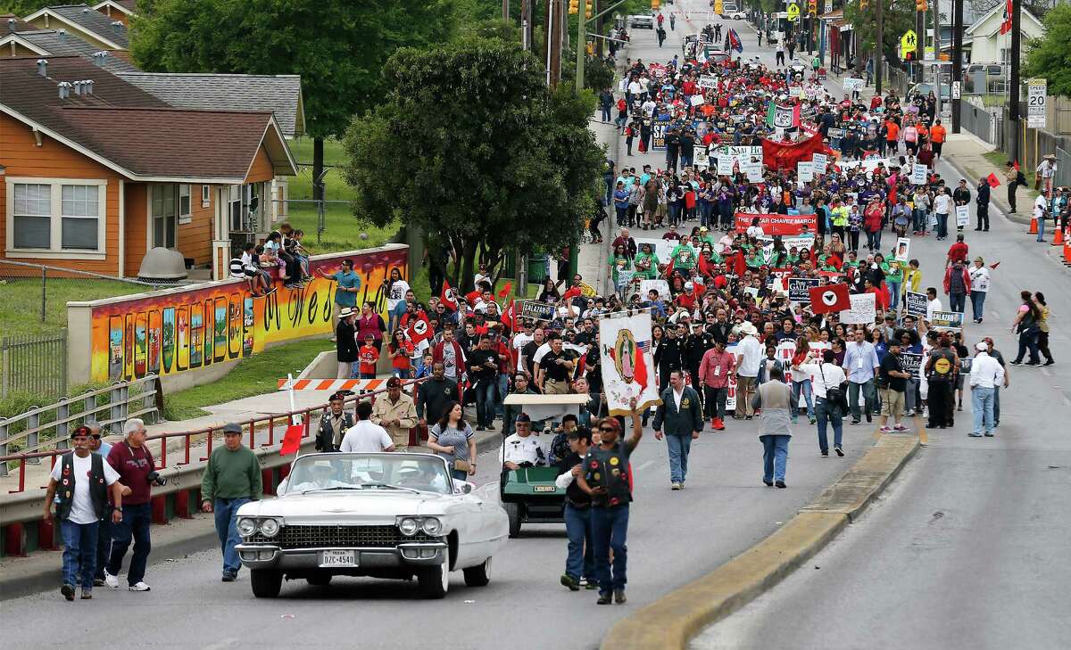 Hundreds of participants stretching over several blocks gather for the 20th César E. Chávez March for Justice sponsored by the César E. Chávez Legacy and Educational Foundation and in honor of the co-founder of the National Farmworkers Association.