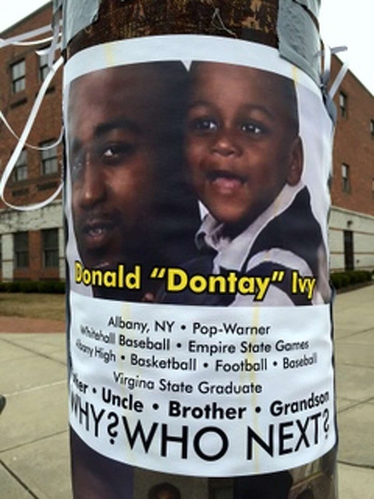 A memorial for Donald "Dontay" Ivy on April 9, 2015, near where he died in police custody on Lark and Second streets in Albany. (Paul Grondahl/Times Union)