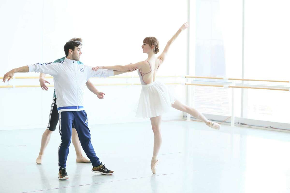Connor Walsh works with Houston Ballet dancer Natalie Varnum, one of five company members in his new choreography for "﻿REACH."